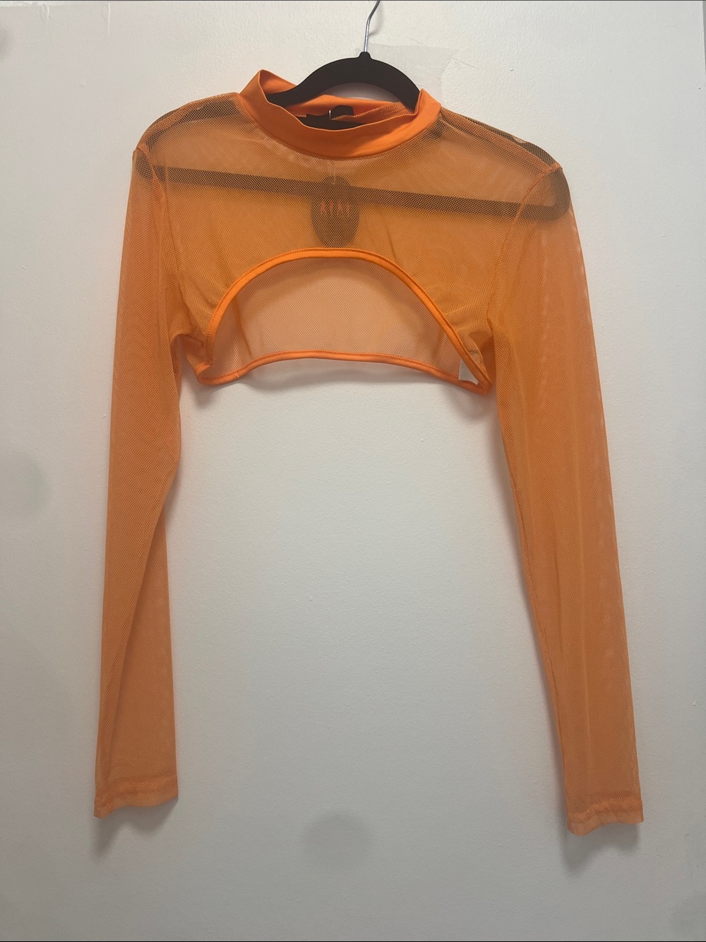 Avid Love Mesh Long Sleeve Cropped Top Orange Sz L